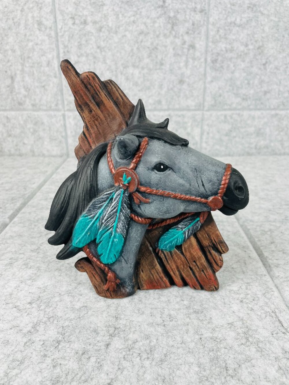 Native American Inspired Horse Bust Statue Southwestern Decor